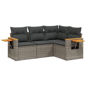 vidaXL 4-delige Loungeset met kussens poly rattan grijs