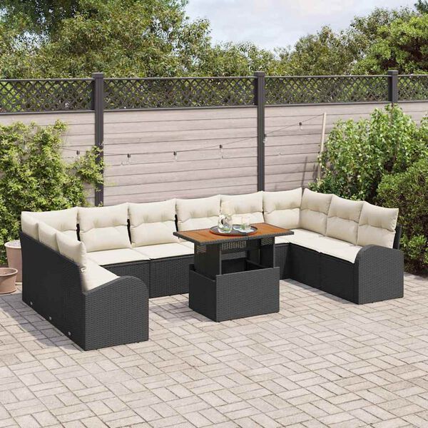 vidaXL Tuin Sofa Set met kussen 11 pcs Zwart en crème