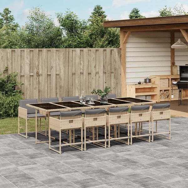 vidaXL 11-delige Tuinset met kussens poly rattan gemengd beige
