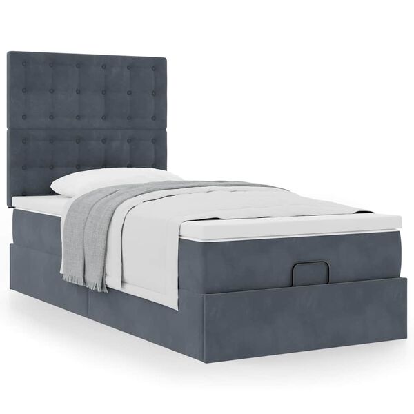 vidaXL Ottoman bed met matrassen 90x200cm fluweel donkergrijs