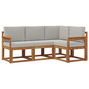 vidaXL Buiten bankenset met kussen 4 pcs Natuurlijk en Lichtgrijs