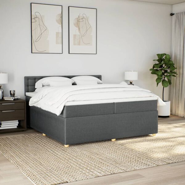 vidaXL Boxspring met matras stof donkergrijs 200x200 cm