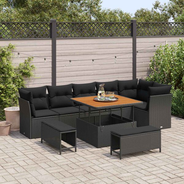 vidaXL Tuin Sofa Set 9 pcs Zwart Poly riet en gepoedercoat staal