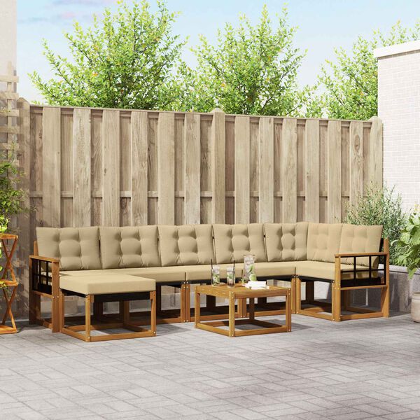 vidaXL Buiten bankenset met kussen 8 pcs Natuurlijk en Beige