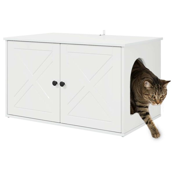 vidaXL Kattenhuis Glanzend Wit 85 x 55 x 50 cm Bewerkt hout