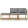 vidaXL 3-delige Loungeset met kussens bamboe donkergrijs