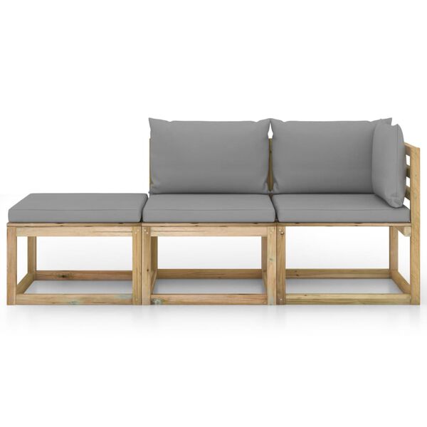 vidaXL 3-delige Loungeset met kussens bamboe donkergrijs