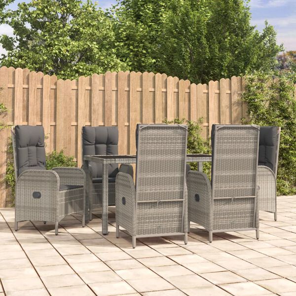 vidaXL 7-delige Tuinset met kussens poly rattan grijs