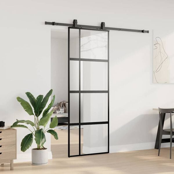 vidaXL Schuifdeur met beslagset 76x205 cm gehard glas zwart