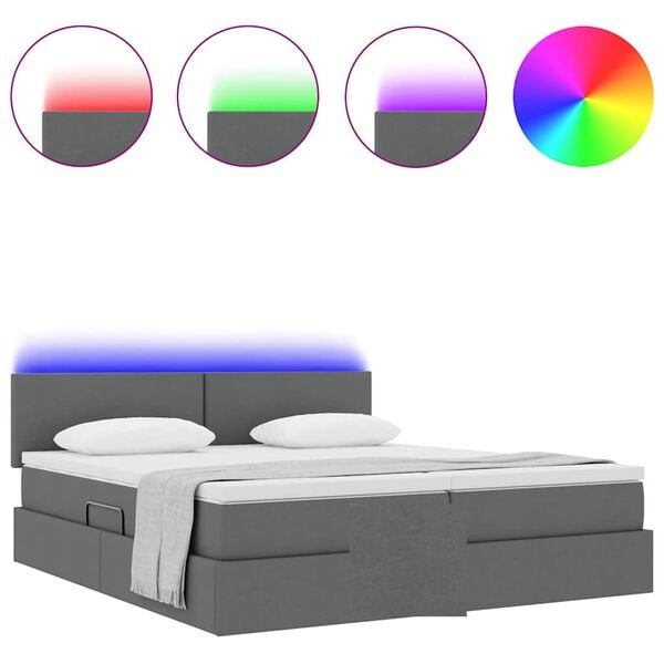 vidaXL Bed met LED-striplichten Donkergrijs 200 x 200 cm Stof