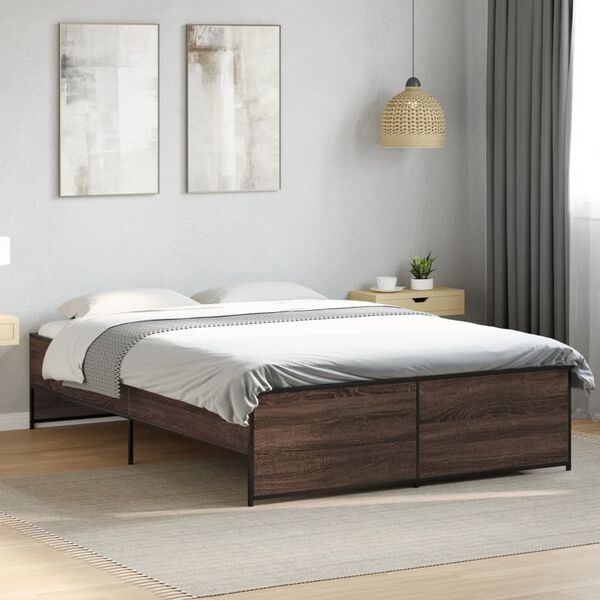 vidaXL Bedframe bewerkt hout metaal bruin eikenkleur 140x190 cm