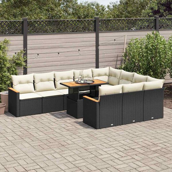 vidaXL 11-delige Loungeset met kussens poly rattan acacia zwart