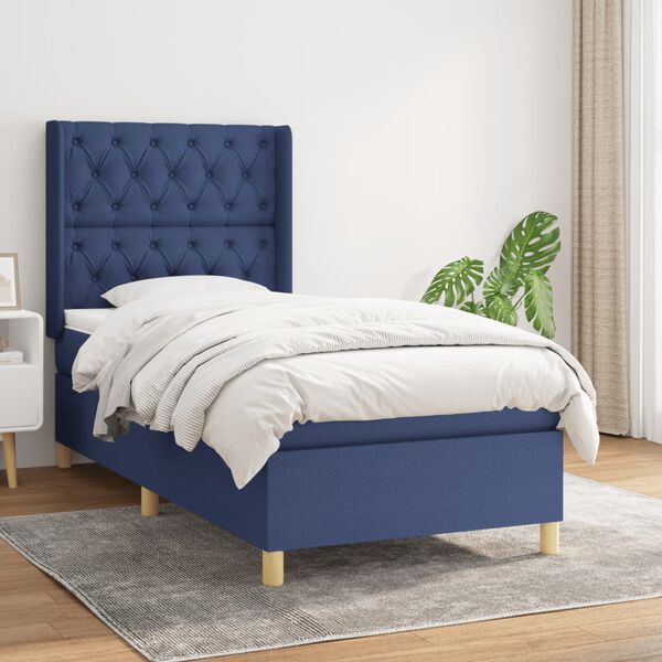 vidaXL Boxspring met matras stof blauw 80x200 cm