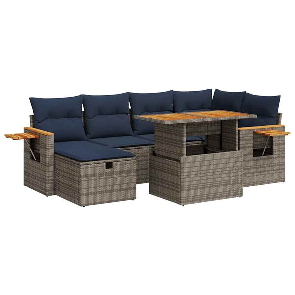 vidaXL 7-delige Loungeset met kussens poly rattan acacia grijs