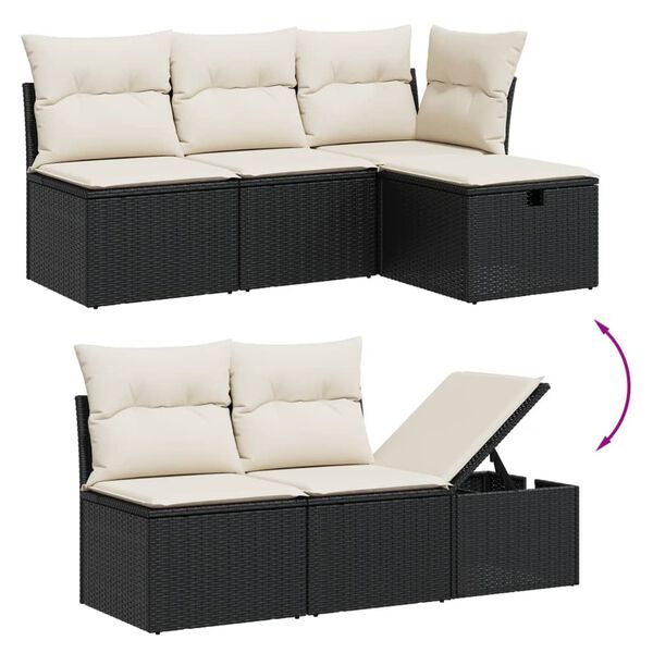 vidaXL 9-delige Loungeset met kussens poly rattan zwart