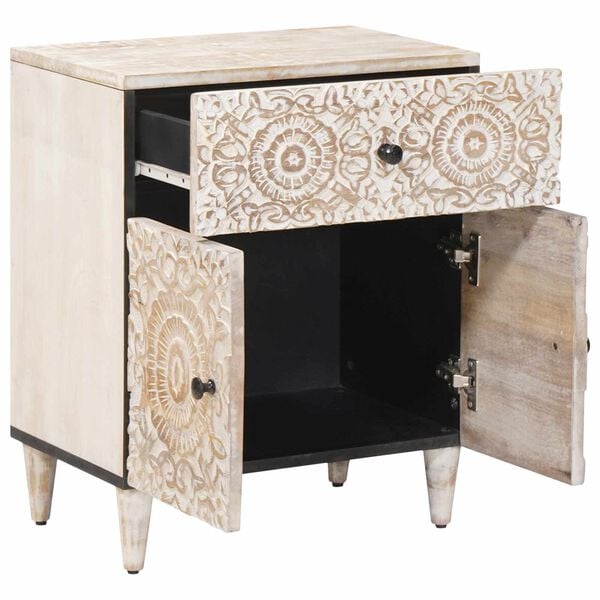 vidaXL Bed kast met lade Wit 50 x 33 x 60 cm Massief Mango Hout