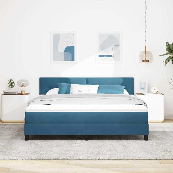 vidaXL LED Box Spring Bed met matras Donkerblauw 180 x 200 cm Fluweel