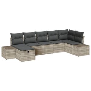 vidaXL Tuin Sofa Set met kussen 7 pcs Lichtgrijs poly rattan