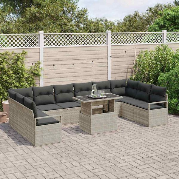 vidaXL Tuin Sofa Set met kussen 11 pcs Lichtgrijs poly rattan