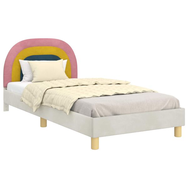 vidaXL Bedframe voor kinderen met hoofdbord Cr&egrave;me 90 x 200 cm Fluweel