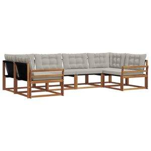 vidaXL Buiten bankenset met kussen 6 pcs Natuurlijk en Lichtgrijs