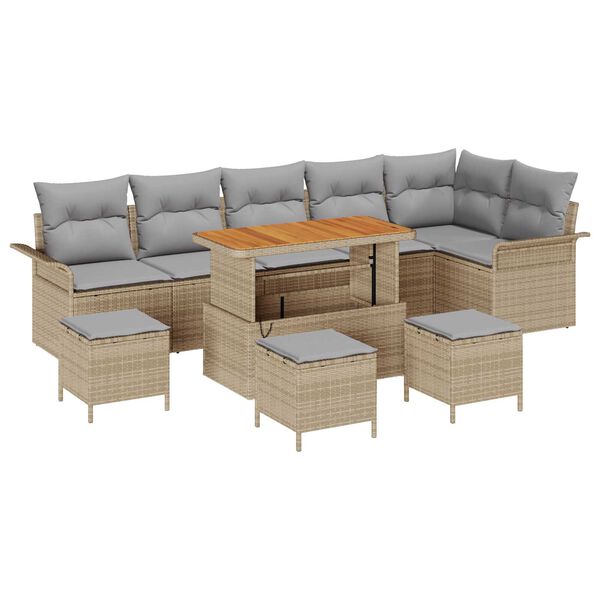 vidaXL Tuinbankenset met kussen 10 pcs Beige poly rattan