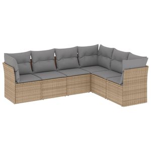 vidaXL 6-delige Loungeset met kussens poly rattan beige