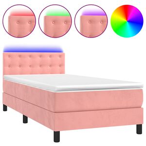 vidaXL Boxspring met matras en LED fluweel roze 80x200 cm