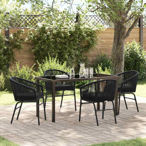 vidaXL Tuin eettafelset 5 pcs Zwart Gepoedercoat staal