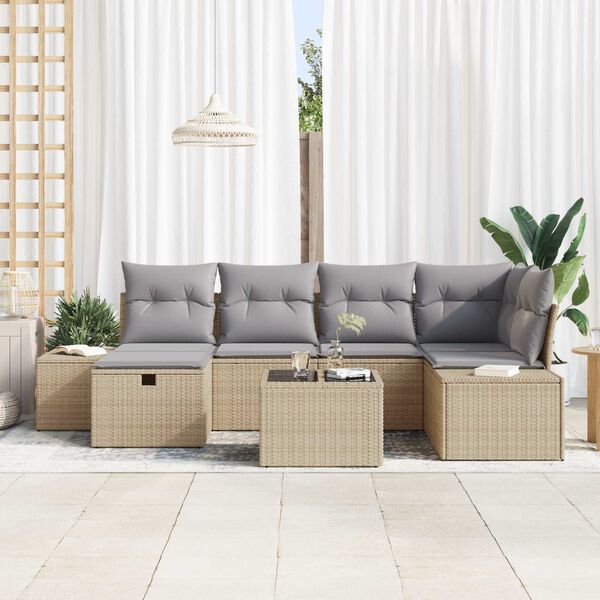vidaXL Bankstel met kussen 6 pcs poly rattan