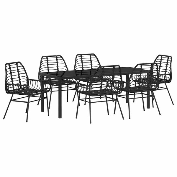 vidaXL Tuin eettafelset 7 pcs Zwart poly rattan
