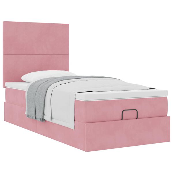 vidaXL Ottoman bed met matrassen 100x200cm fluweel roze