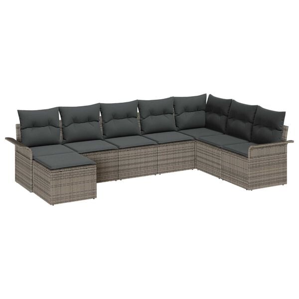 vidaXL Tuin Sofa Set met kussen met opslag 8 pcs Grijs Poly riet