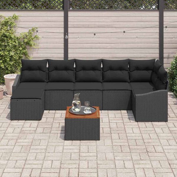 vidaXL Tuinbankenset met kussen 8 pcs Zwart poly rattan