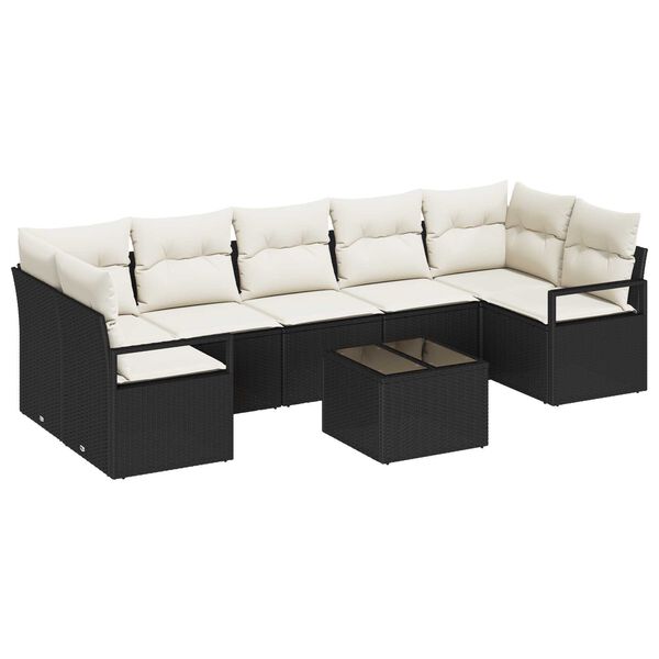 vidaXL Tuin Sofa Set 8 pcs Zwart en Cr&egrave;me Poly rattan, staal en glas