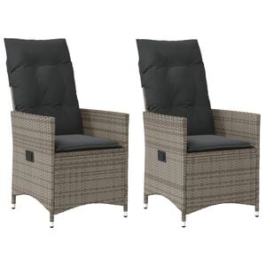 vidaXL Tuinstoelen 2 st verstelbaar met kussens poly rattan grijs