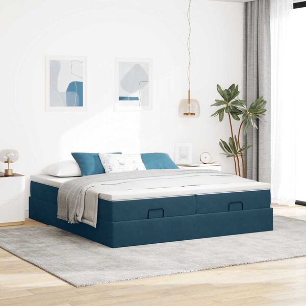 vidaXL Ottoman bed met matrassen 160x200cm fluweel donkerblauw
