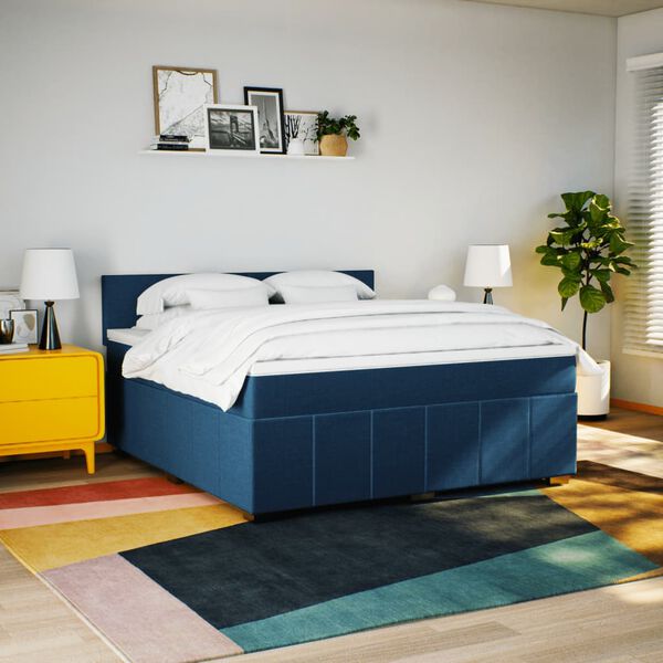 vidaXL Boxspring met matras stof blauw 180x200 cm