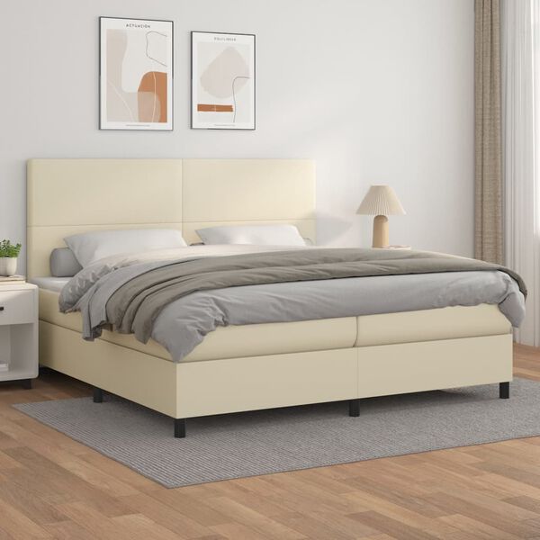 vidaXL Boxspring met matras kunstleer cr&egrave;mekleurig 200x200 cm