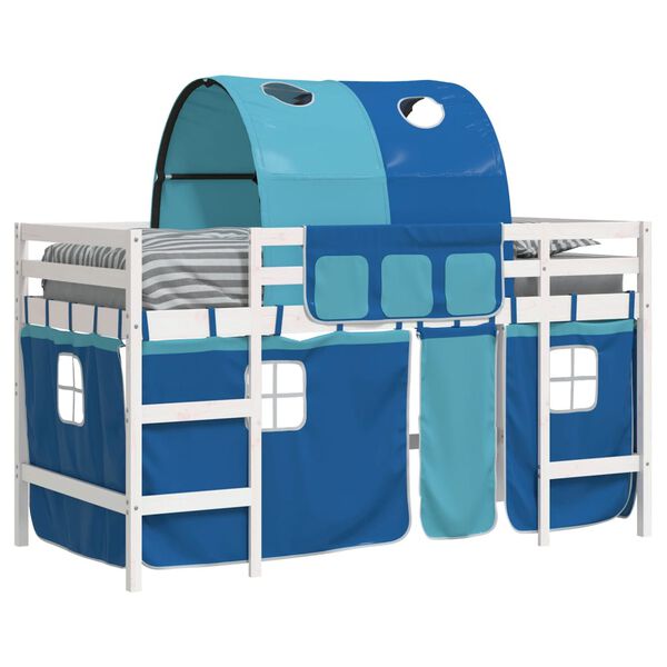 vidaXL Kinderhoogslaper met tunnel 90x190 cm massief grenenhout blauw