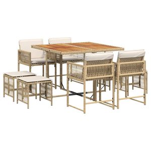 vidaXL 9-delige Tuinset met kussens poly rattan beige