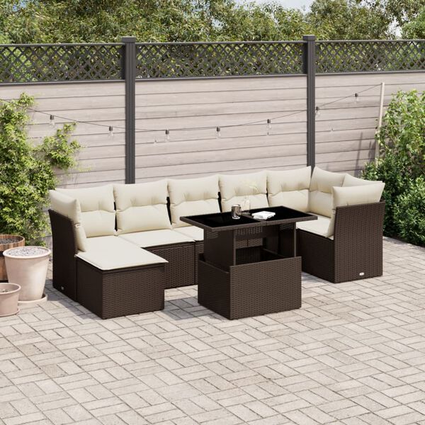 vidaXL 8-delige Loungeset met kussens poly rattan bruin
