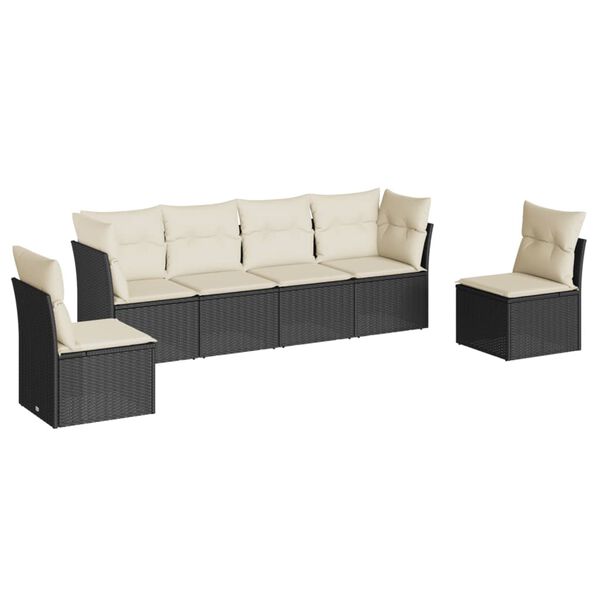vidaXL 6-delige Loungeset met kussens poly rattan zwart