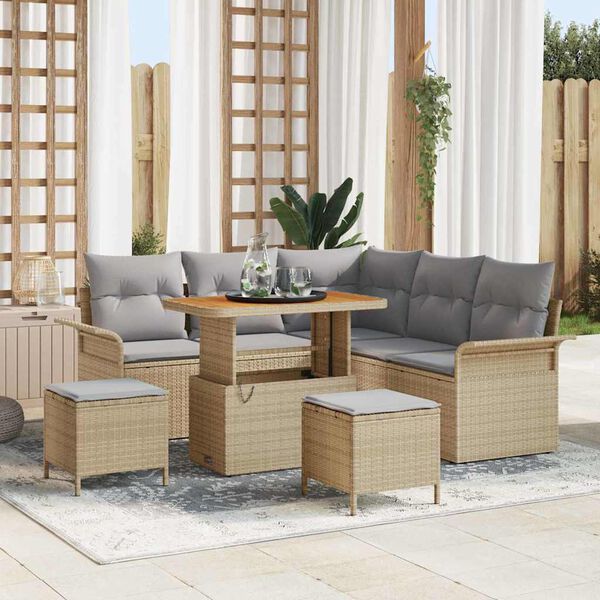 vidaXL Tuinbankenset met kussen 8 pcs Beige poly rattan