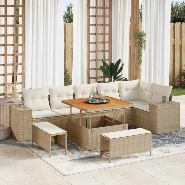 vidaXL Tuin Sofa Set met kussen 9 pcs Beige en Cr&egrave;me poly rattan