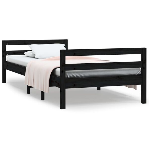 vidaXL Bedframe 75x190 cm massief grenenhout zwart