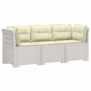vidaXL 3-zits tuinbank met kussens in rattanlook PP Wit