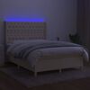 vidaXL Boxspring met matras en LED stof cr&egrave;mekleurig 140x190 cm