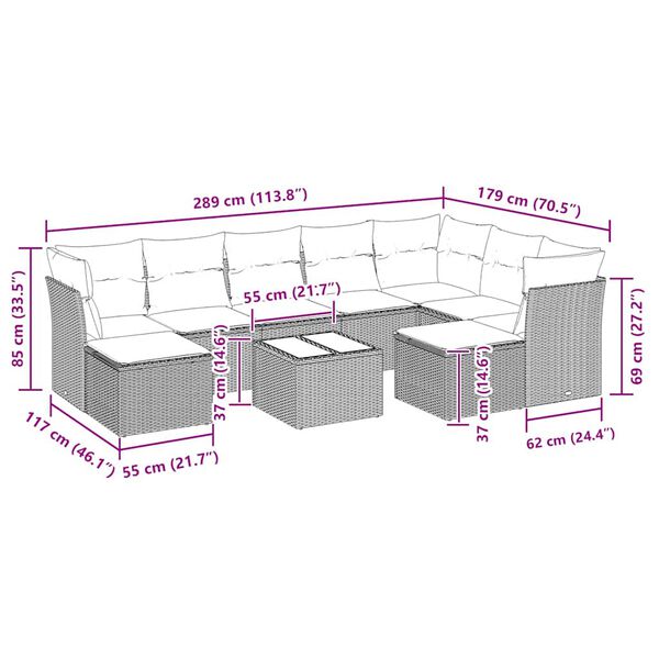 vidaXL 10-delige Loungeset met kussens poly rattan zwart