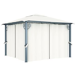 vidaXL Prieel met gordijn 300x300 cm aluminium cr&egrave;me